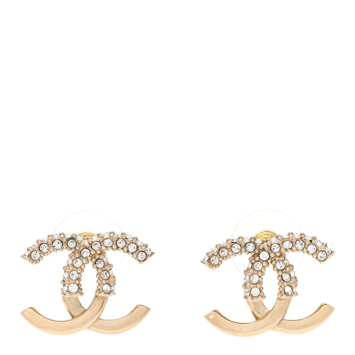 Chanel Metal Crystal Bead CC Earrings Gold 1 of 6