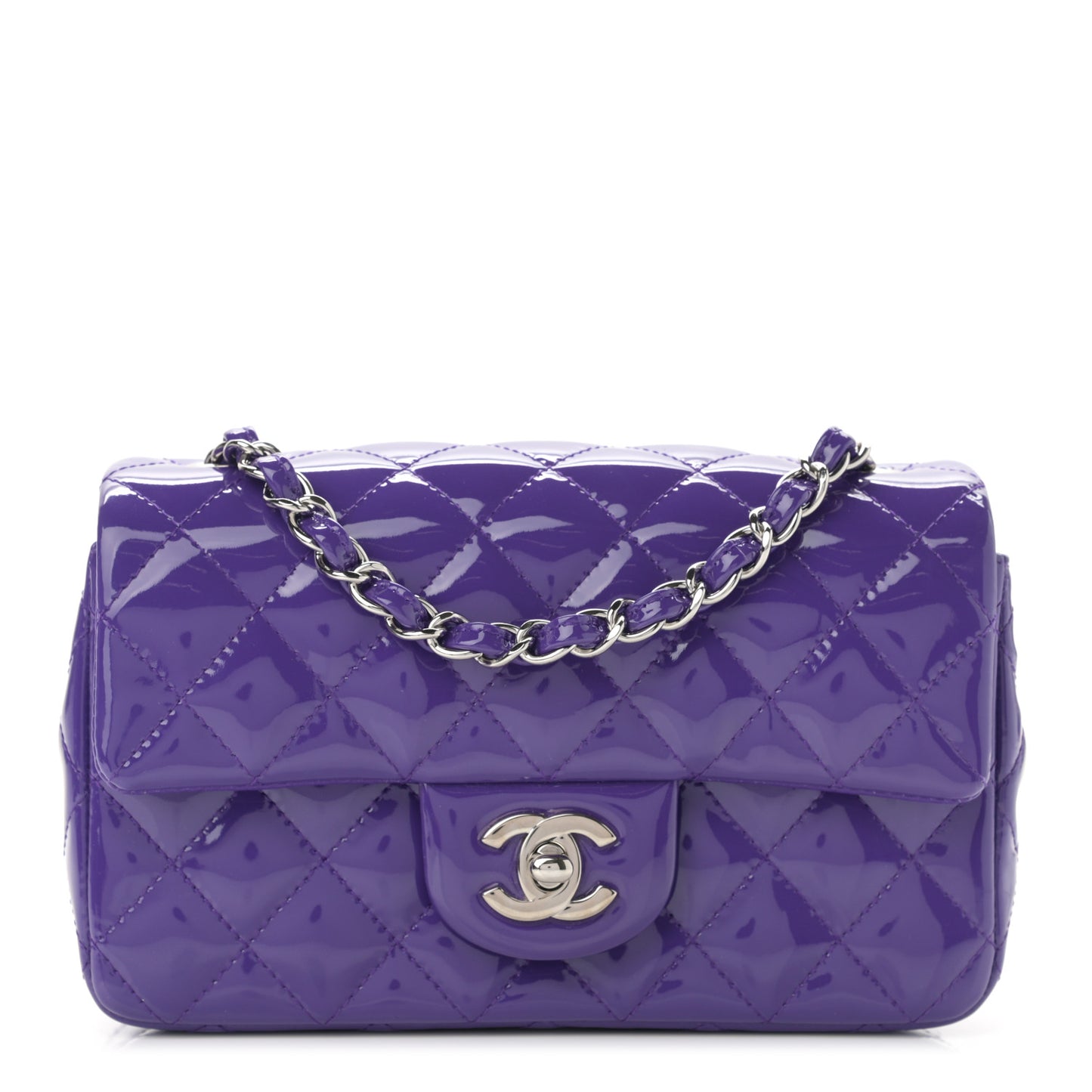 Patent Quilted Mini Rectangular Flap Purple