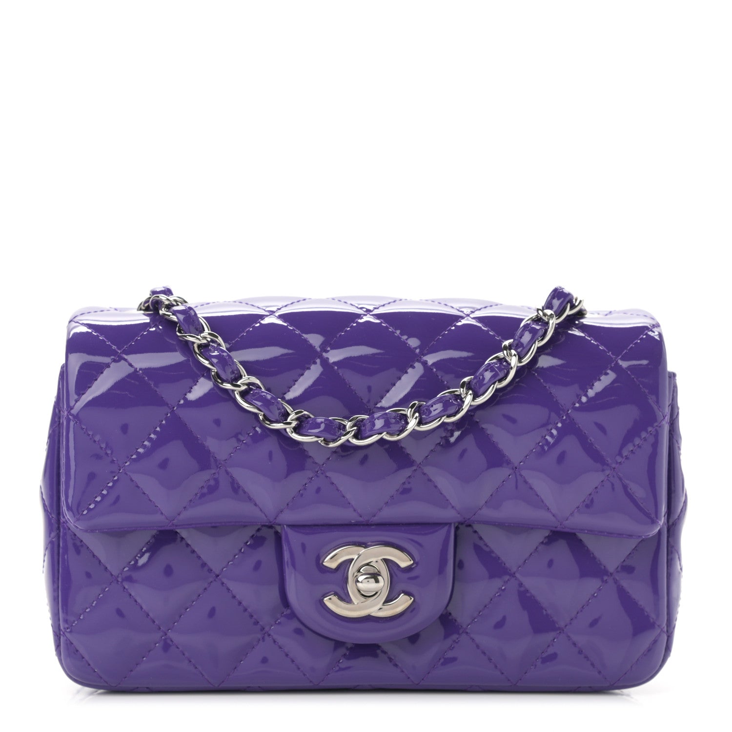 Chanel Patent Quilted Mini Rectangular Flap Purple 1 of 13