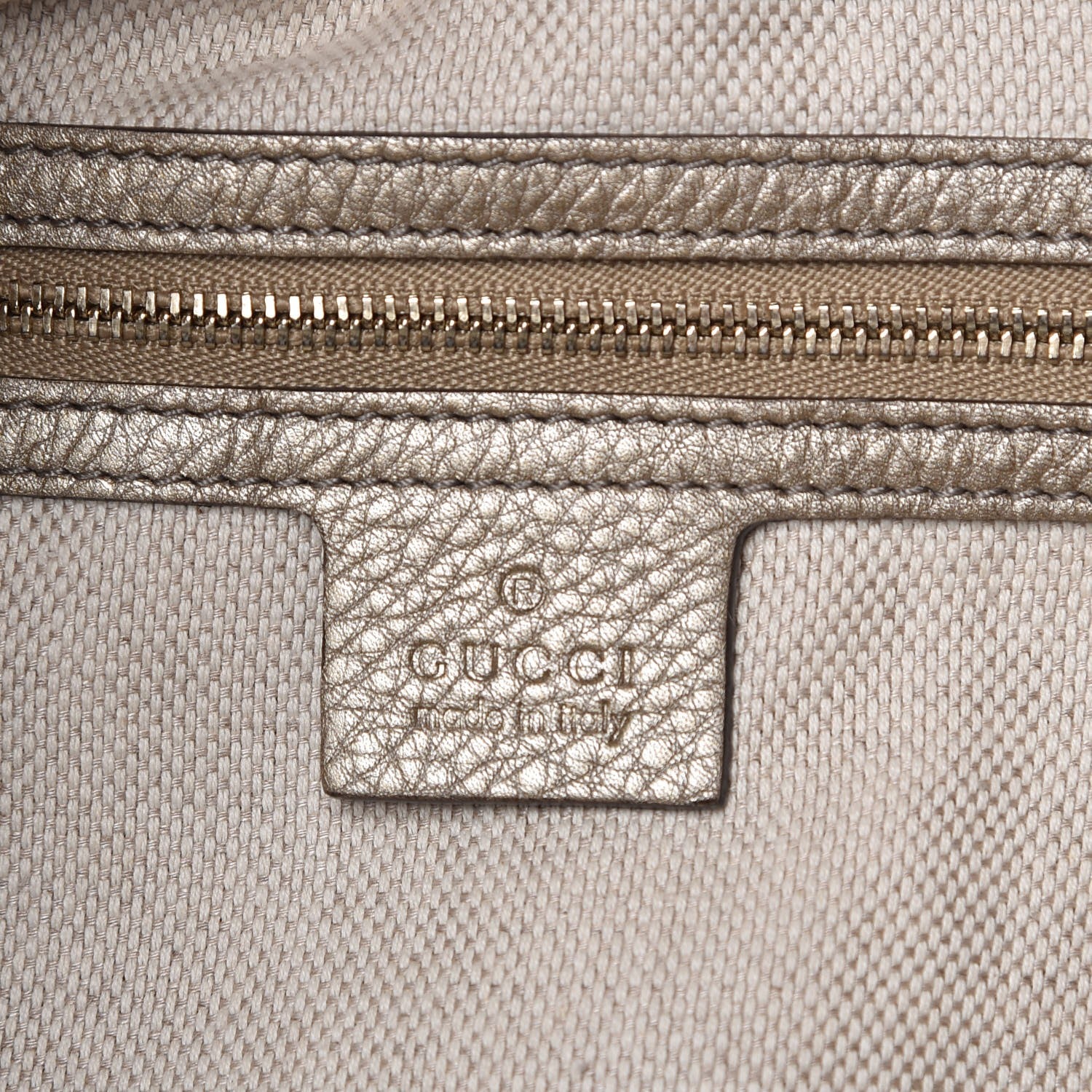 Gucci Metallic Pebbled Calfskin Large Soho Shoulder Bag Golden Beige 8 of 15