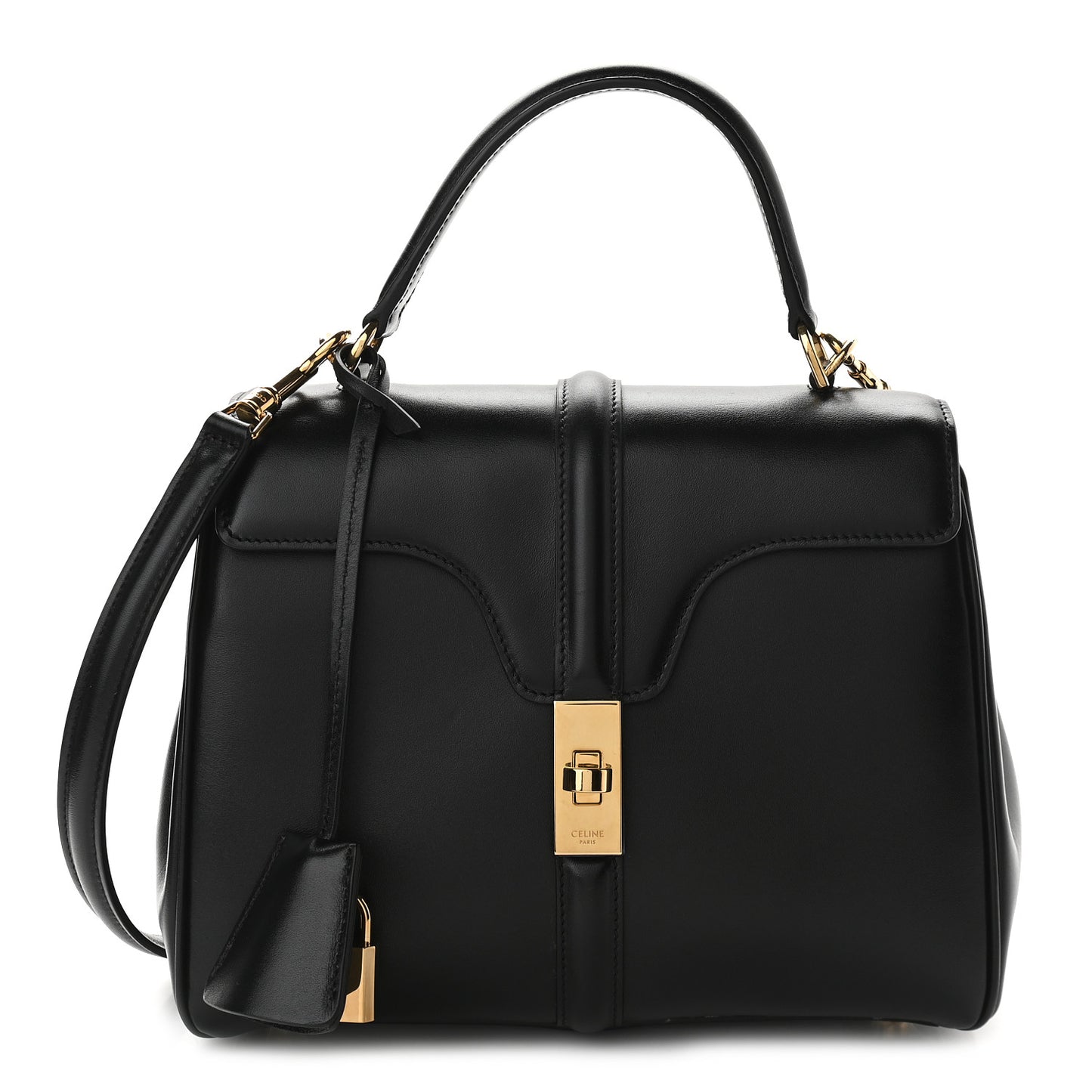 Satinated Calfskin Small 16 Top Handle Bag Black