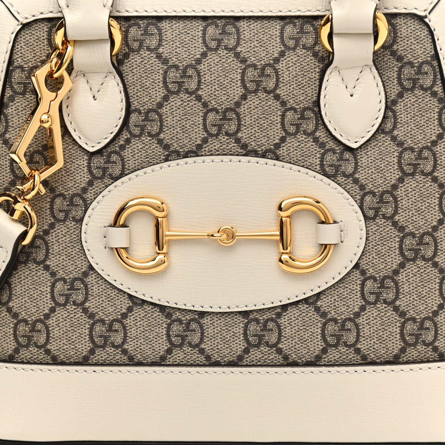 Gucci GG Supreme Monogram Azalea Calfskin Mini Horsebit 1955 Top Handle Bag Beige Ebony Mystic White 9 of 13