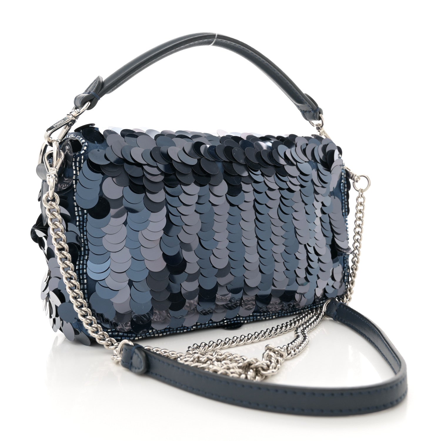 Fendi Sequin Paillettes Vitello Grace Striped Mini Baguette Dark Blue Lunai 2 of 10