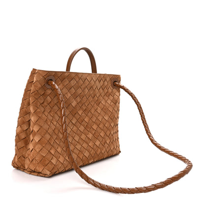 Bottega Veneta Suede Shearling Intrecciato Medium Andiamo Shoulder Bag Amber 3 of 9