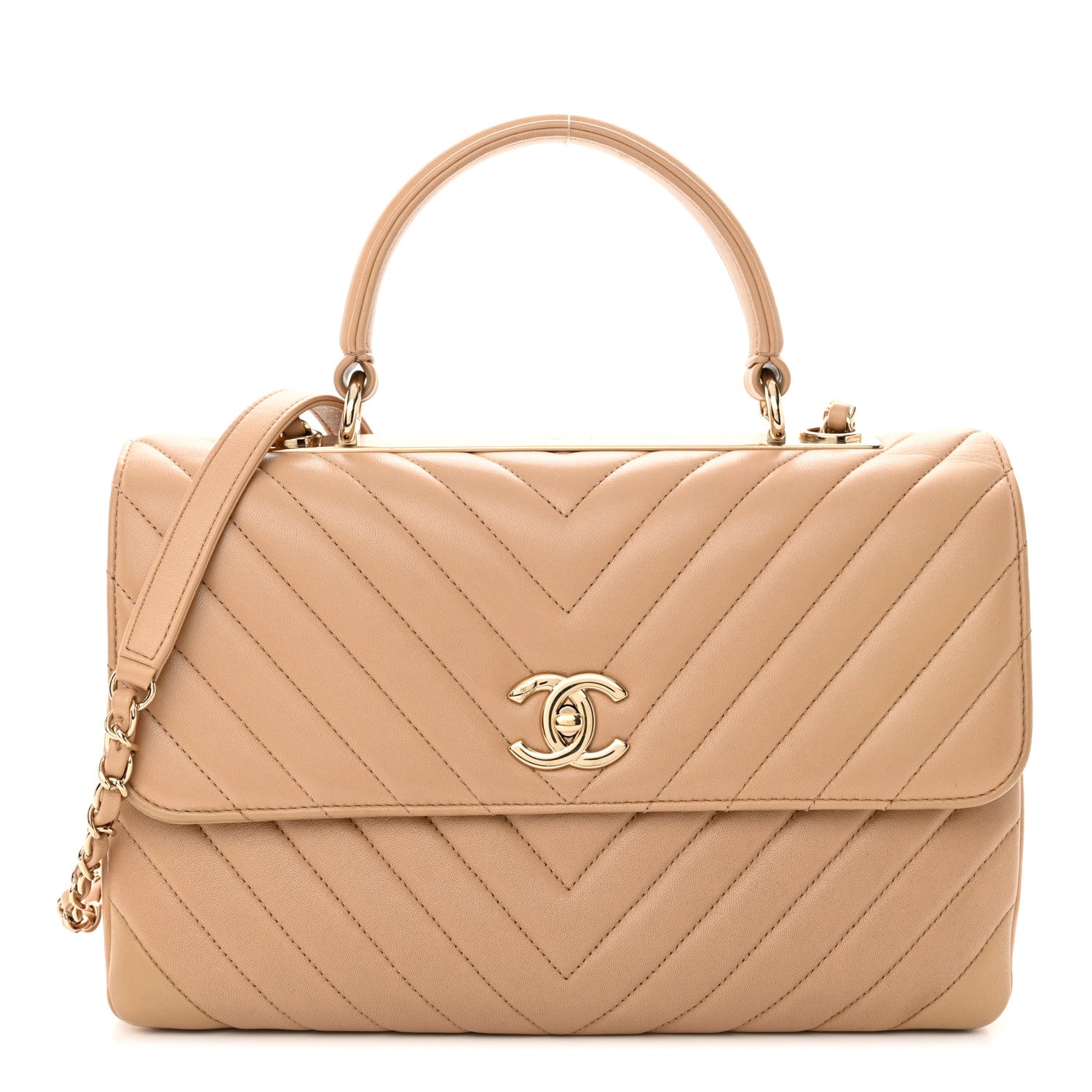Chanel Lambskin Chevron Quilted Medium Trendy CC Dual Handle Flap Bag Beige 1 of 10