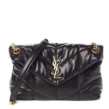 Saint Laurent Lambskin Quilted Small Loulou Puffer Monogram Chain Satchel Black 1 of 12