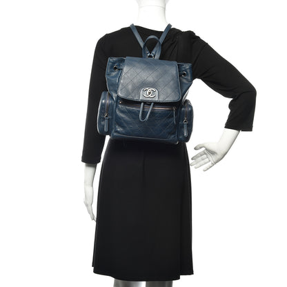 Chanel Grained Calfskin Stitched Pocket Backpack Dark Blue 2 of 12