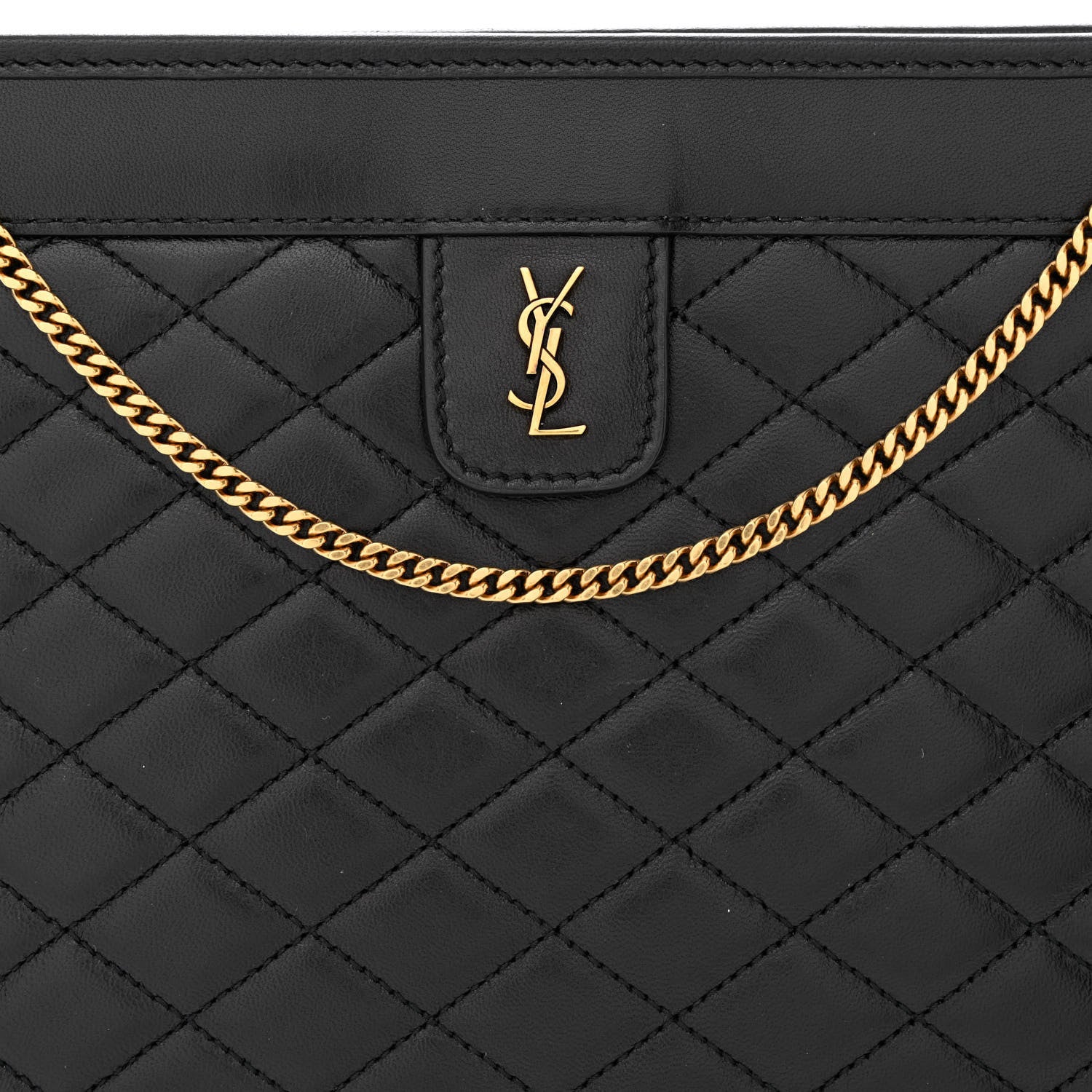 Saint Laurent Lambskin Quilted Monogram Baby Victoire Chain Clutch Bag Black 8 of 11