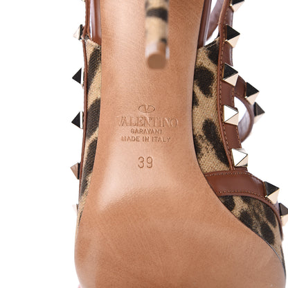 Valentino Garavani Canvas Leopard Print Rockstud Ankle Strap 100mm Pumps 39 Brown 7 of 8