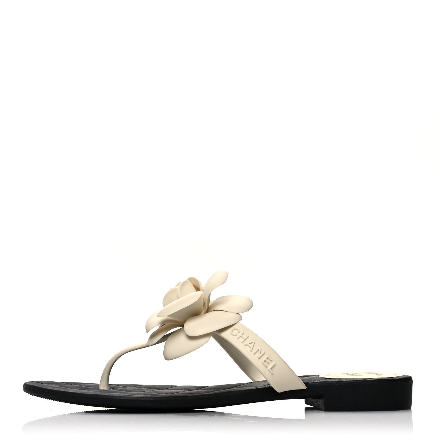 Chanel Jelly Quilted Camellia Thong Sandals 36 White Black 1 of 7