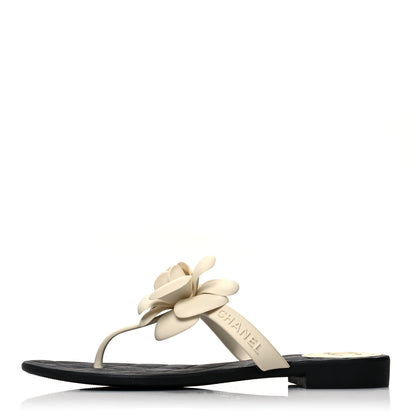 Chanel Jelly Quilted Camellia Thong Sandals 36 White Black 1 of 7