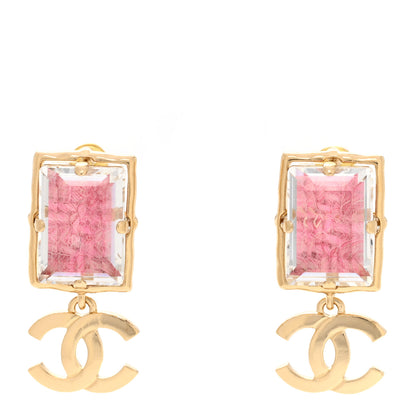 Chanel Crystal Tweed CC Drop Earrings Pink Gold 1 of 4