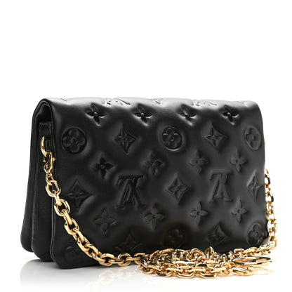 Louis Vuitton Lambskin Embossed Monogram Pochette Coussin Black 2 of 9