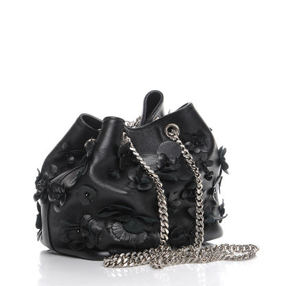 Saint Laurent Lambskin Floral Applique Baby Emmanuelle Bucket Bag Black 3 of 7