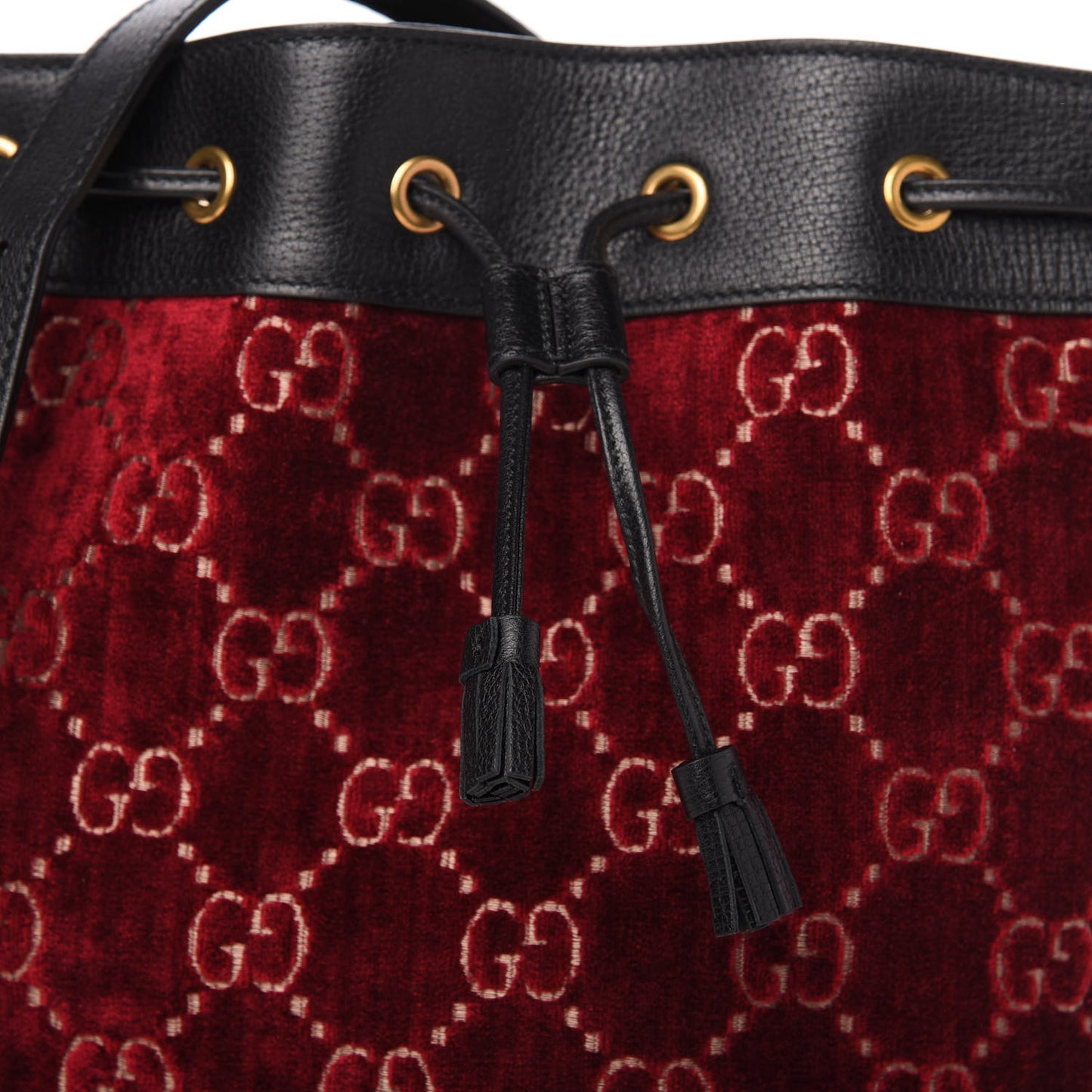 Velvet GG Monogram Textured Calfskin Web Bucket Bag Red Cipria Black