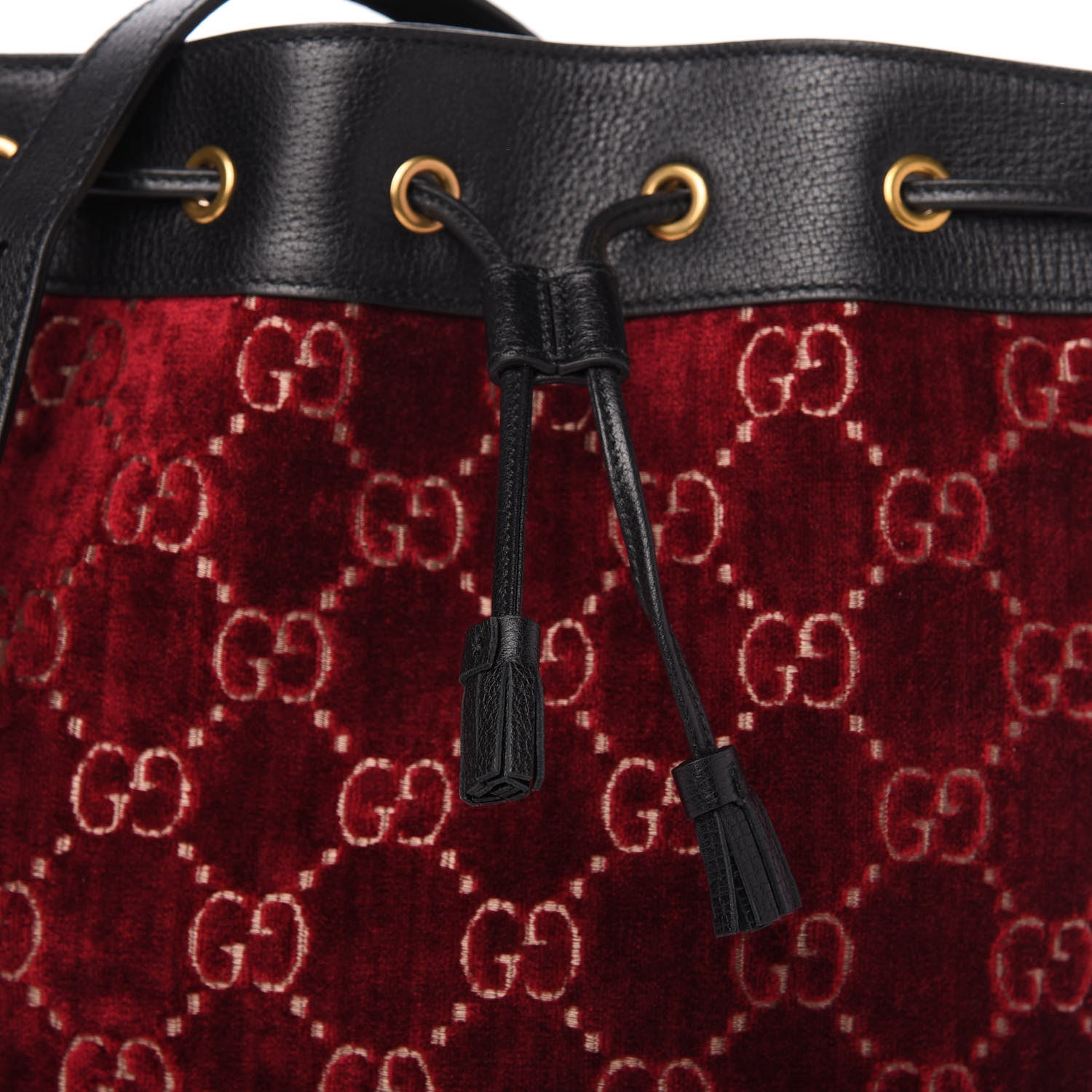 Gucci Velvet GG Monogram Textured Calfskin Web Bucket Bag Red Cipria Black 10 of 10