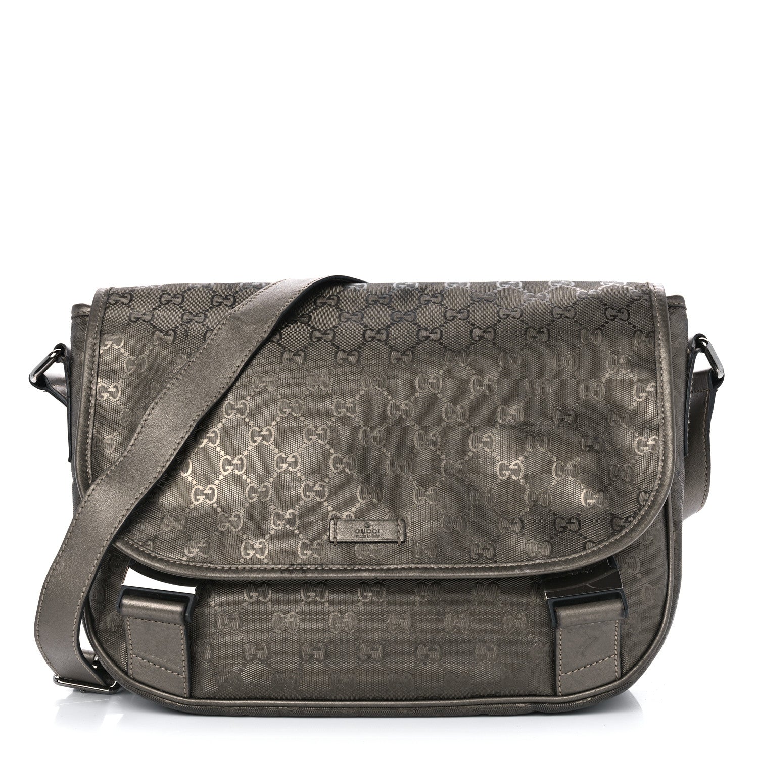 Gucci Imprime Monogram Medium Double Buckle Flap Messenger Bag Pewter 1 of 18