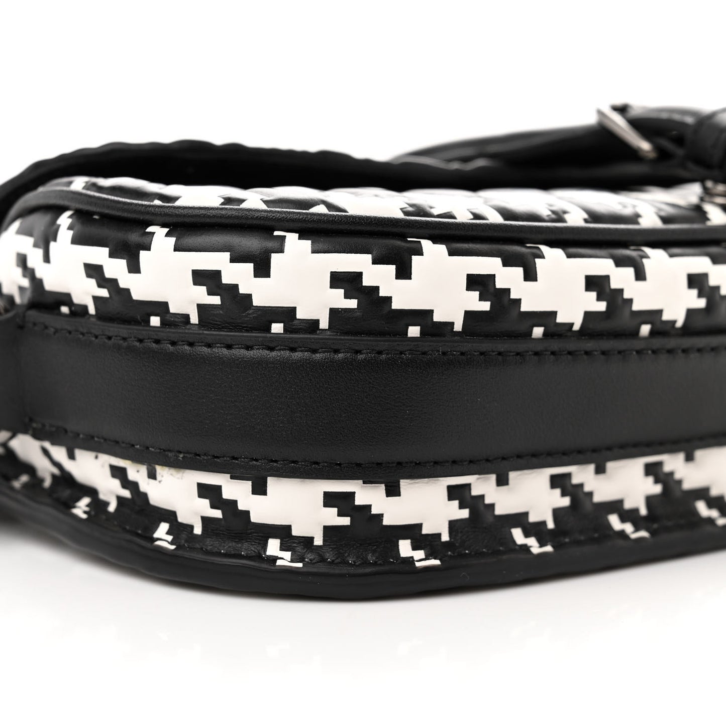 Box Calfskin Houndstooth Quilted East West Bobby Bag Black White