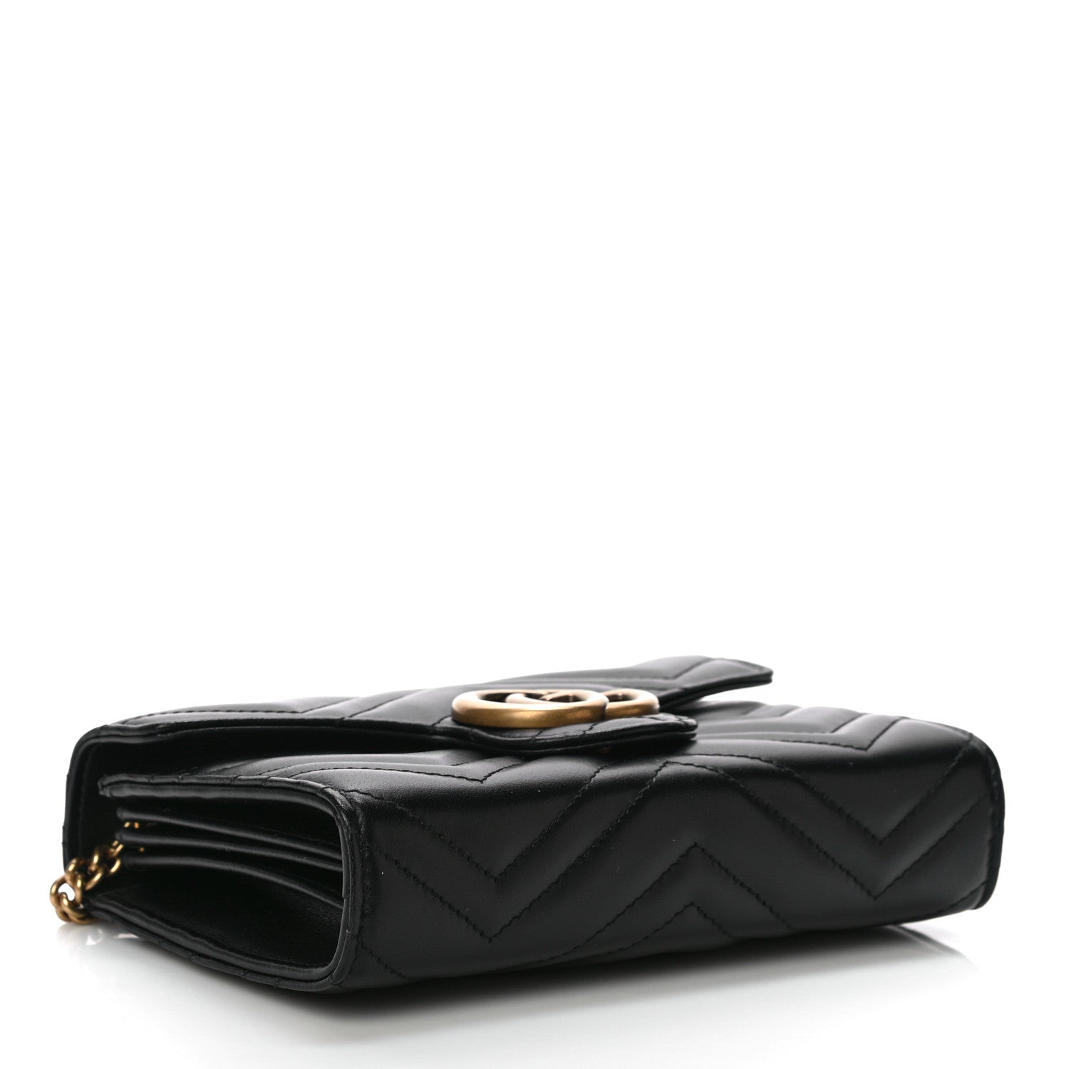 Gucci Calfskin Matelasse GG Marmont Chain Wallet Black 4 of 11