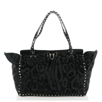 Valentino Garavani Calf Hair Cavino Etched Rockstud Tote Black 2 of 16