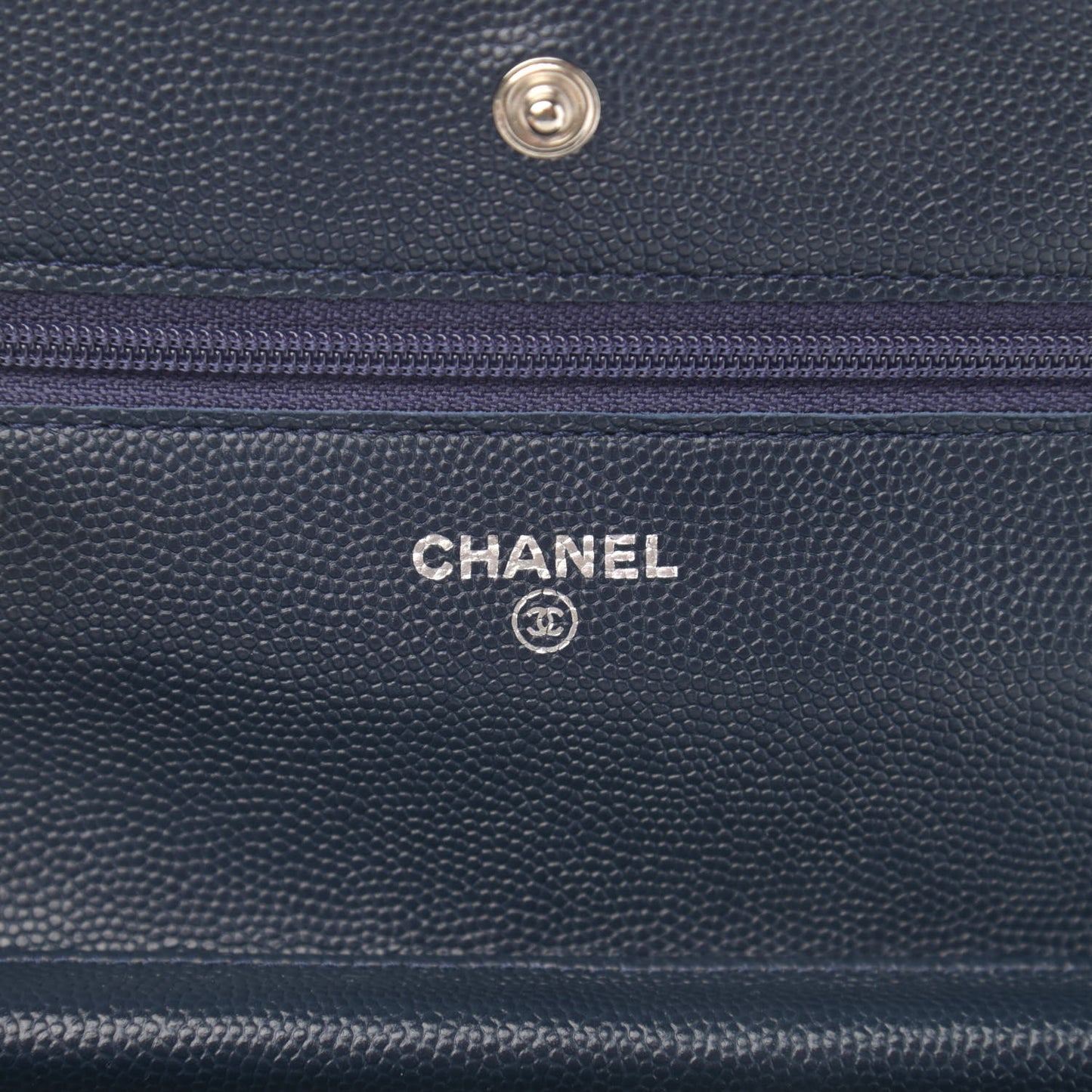 Caviar Quilted Wallet On Chain WOC Navy Blue