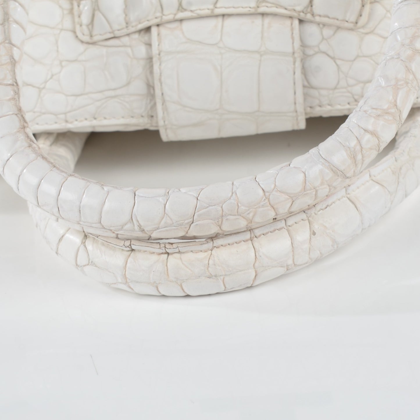Calfskin Crocodile Embossed Large Rosalie Satchel White