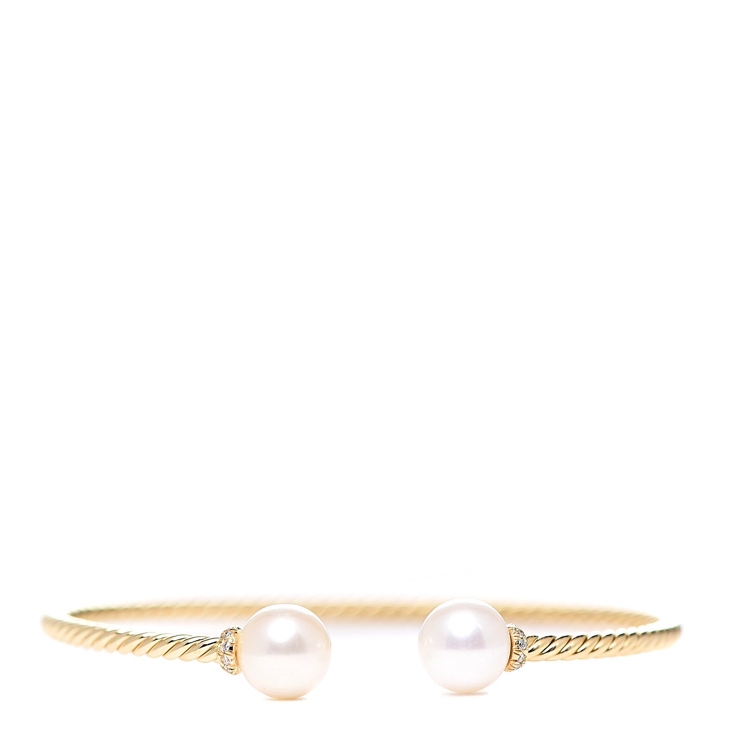 David Yurman 18K Yellow Gold Diamond Pearl 8.5mm Solari Bracelet 1 of 4
