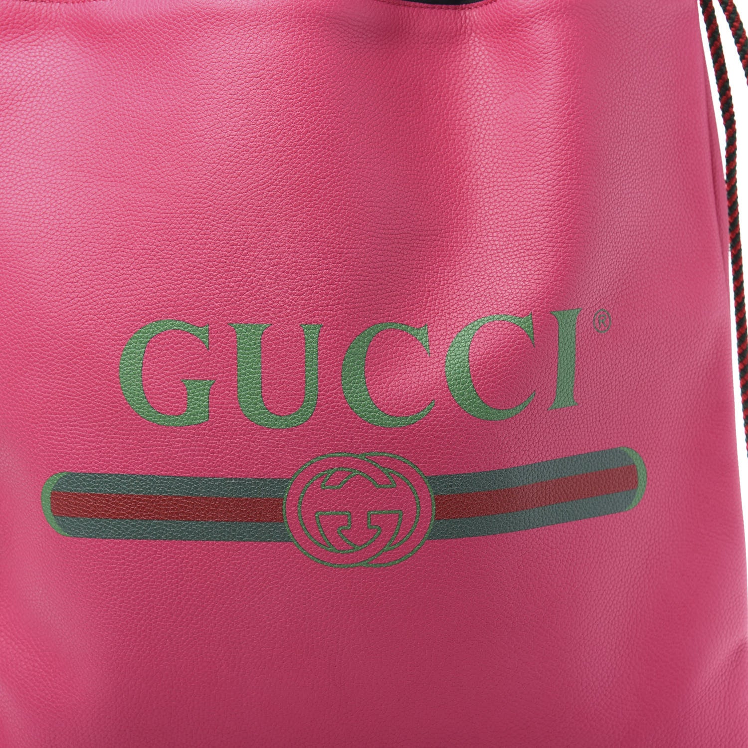 Gucci Grained Calfskin Logo Drawstring Backpack Box Pink Green Black 12 of 12
