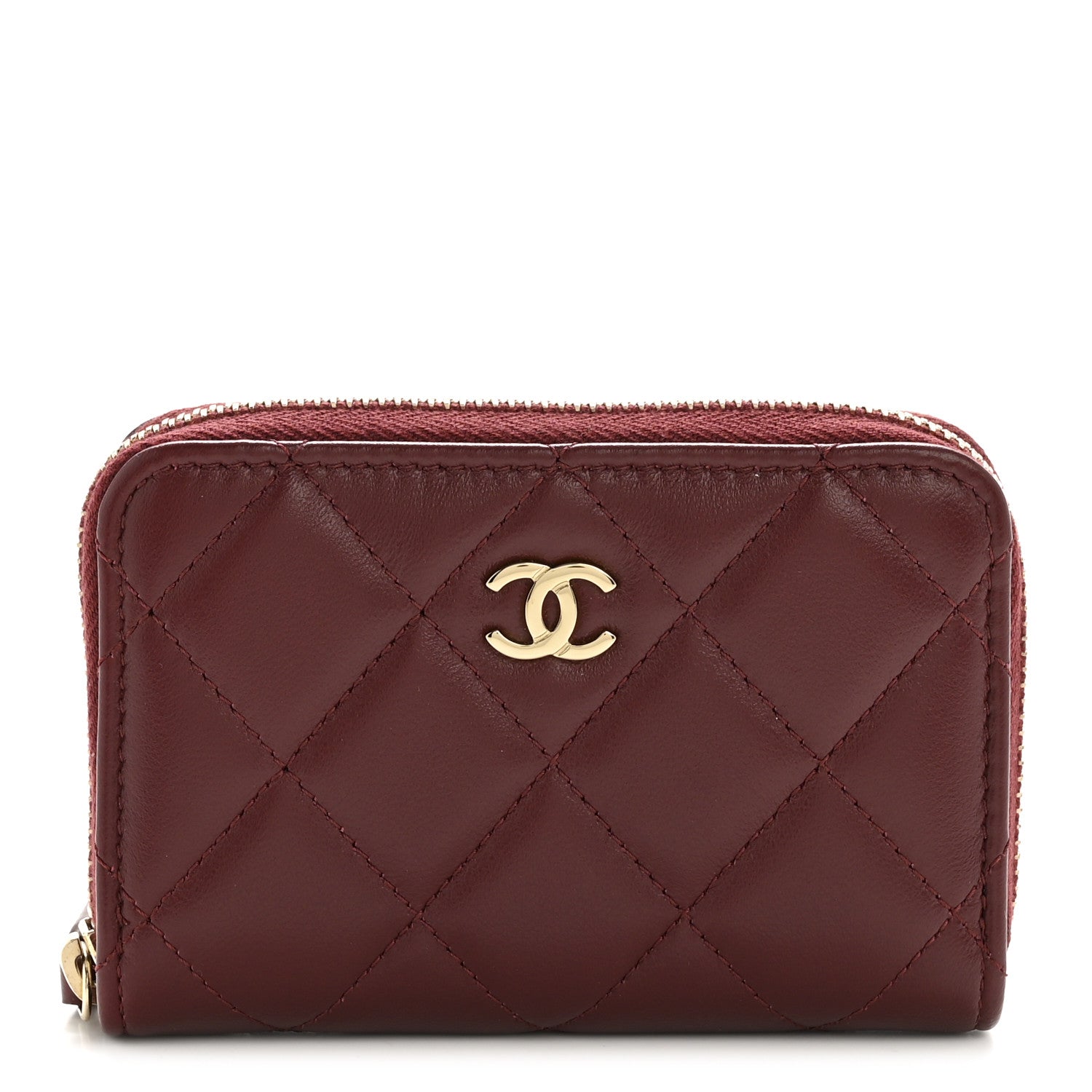 Chanel Lambskin Quilted Zip Around Coin Purse Wallet Burgundy 1 of 8