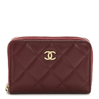 Chanel Lambskin Quilted Zip Around Coin Purse Wallet Burgundy 1 of 8