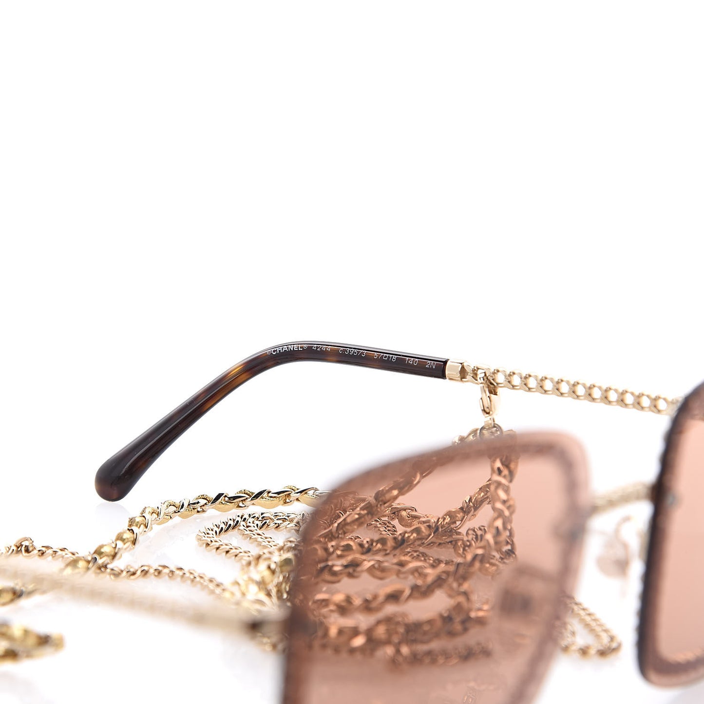 Metal Removable Chain Square Sunglasses 4244 Light Brown