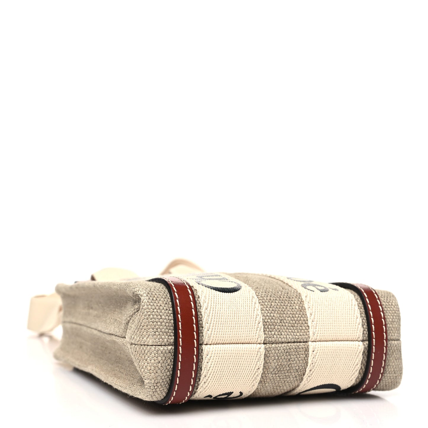 Cotton Calfskin Mini Woody North South Ribbon Tote White Brown