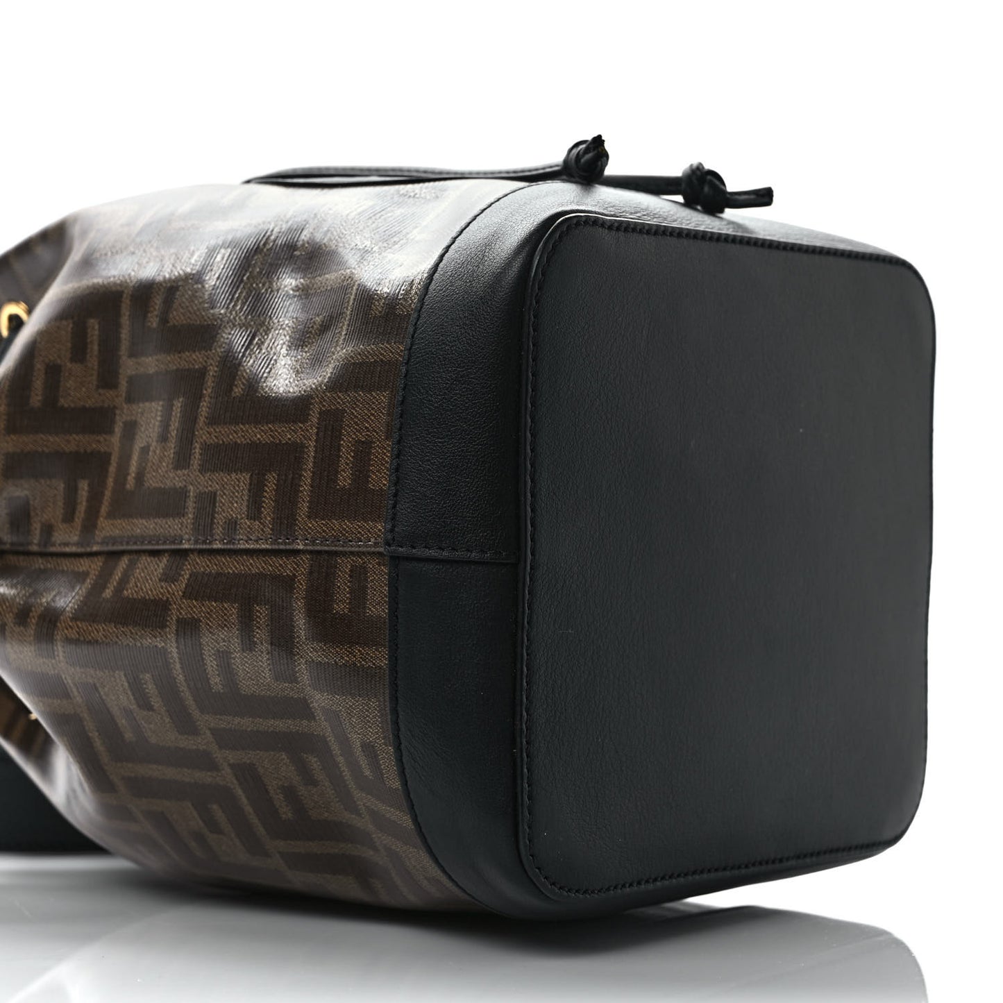 Glazed Fabric Vitello Grace F is Fendi FF 1974 Stamp Patch Grande Mon Tresor Bucket Bag Mogano Panna Black