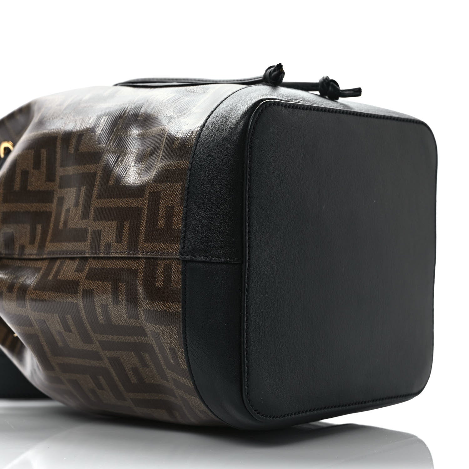 Fendi Glazed Fabric Vitello Grace F is Fendi FF 1974 Stamp Patch Grande Mon Tresor Bucket Bag Mogano Panna Black 6 of 7