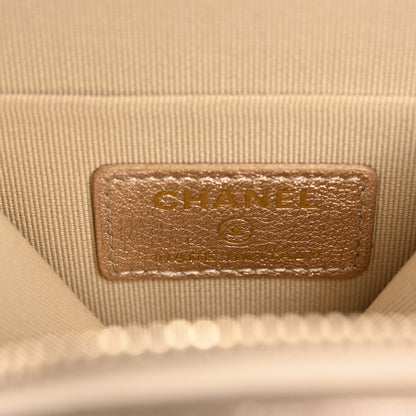 Chanel Metallic Lambskin Quilted Round Clip On Coin Purse Airpods Case Gold 7 of 9