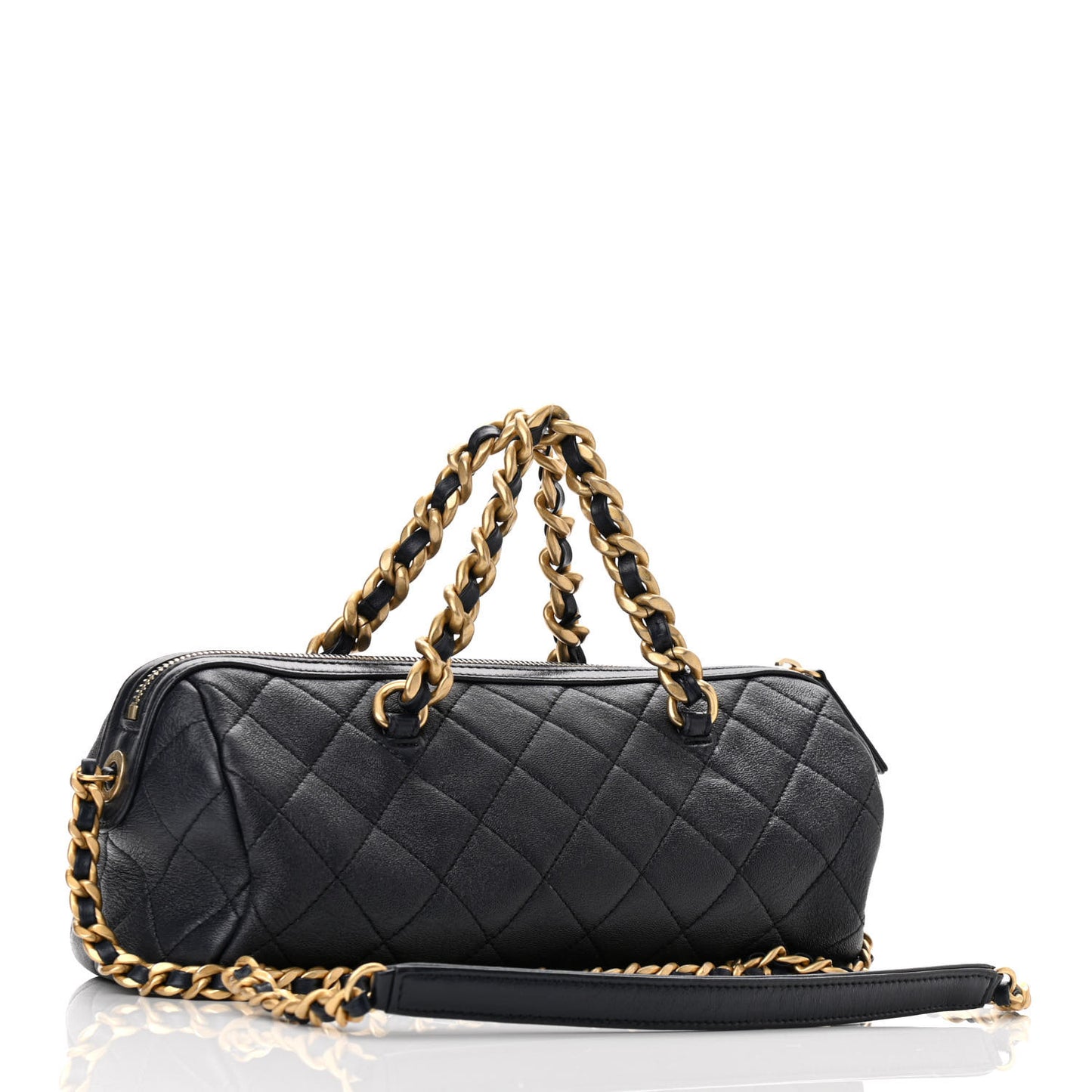 Shiny Lambskin Quilted Fashion Therapy Bowling Bag Navy