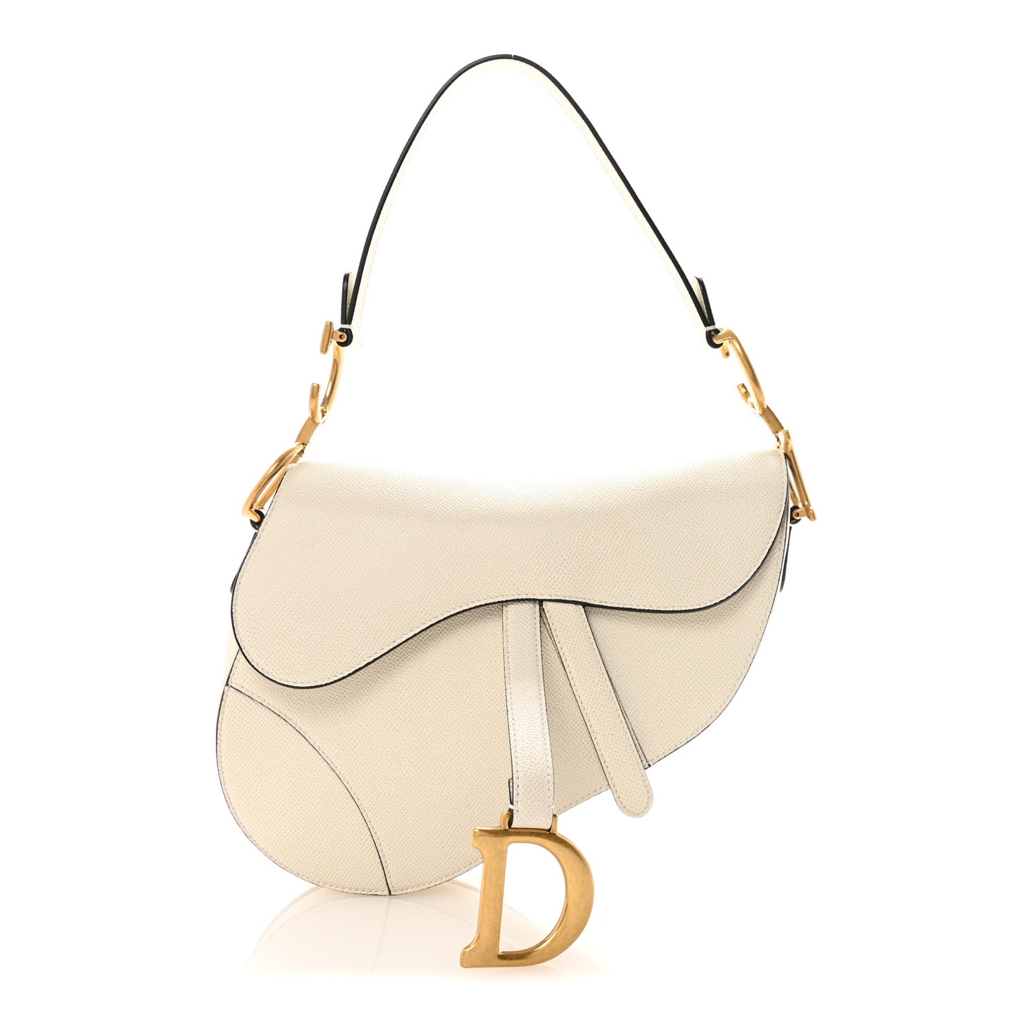 Grained Calfskin Saddle Bag White