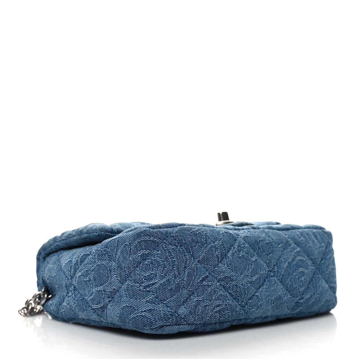 Denim Quilted Camellia Sweetheart Mini Flap Blue