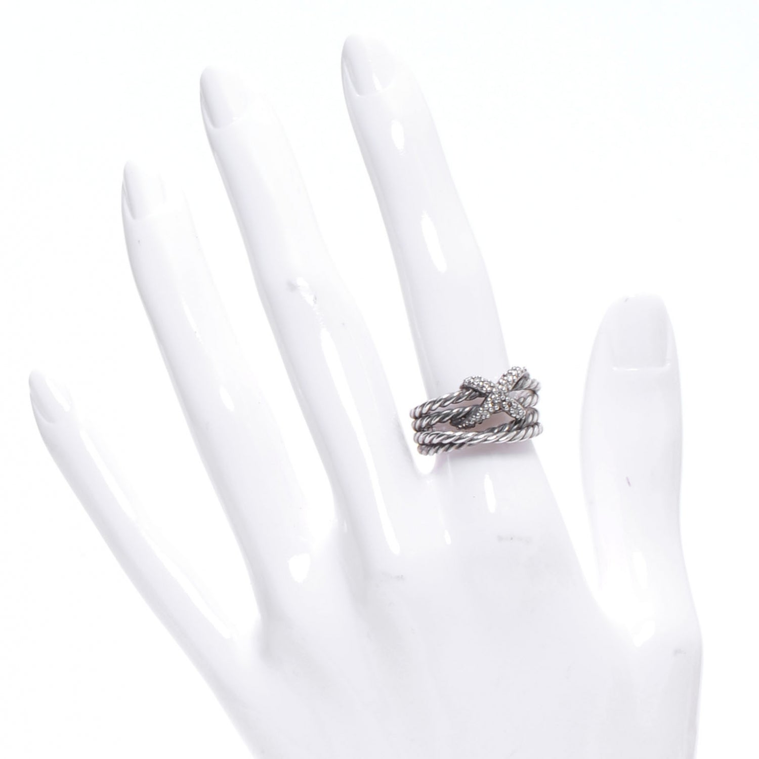 David Yurman Sterling Silver Diamond X Crossover Ring 6.5 2 of 5
