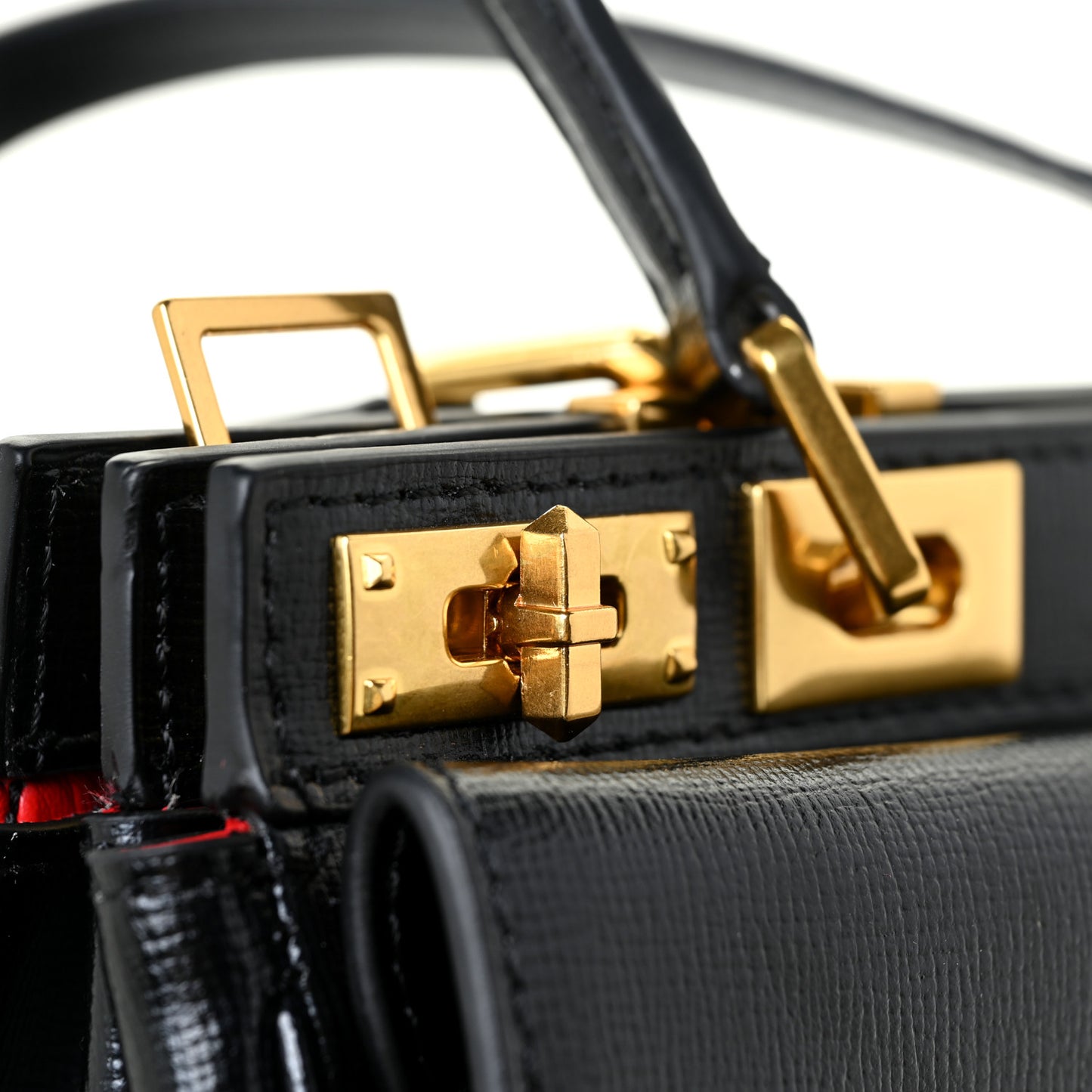Grainy Calfskin Rockstud Medium Alcove Top-Handle Bag Black