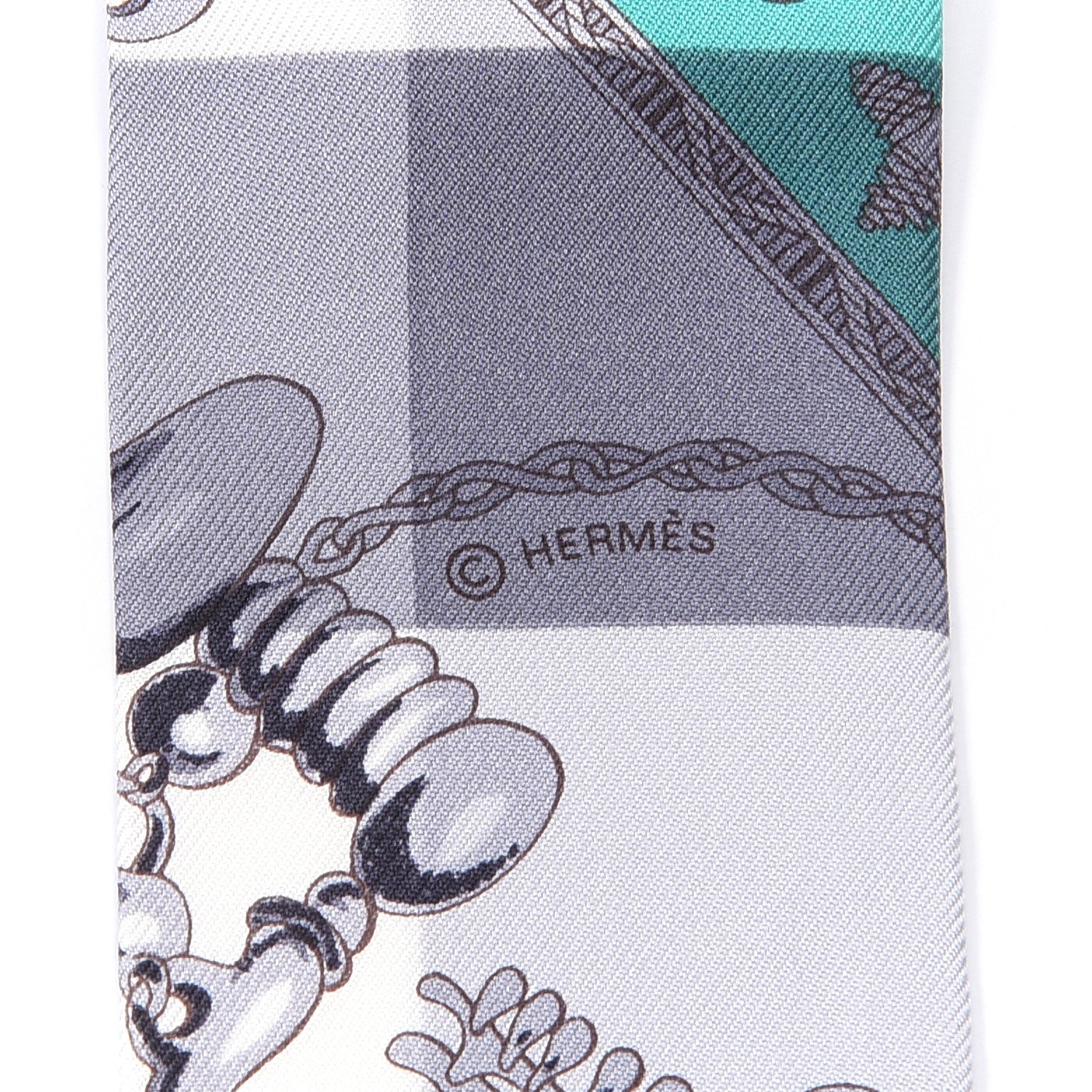 Hermes Silk Mors Et Gourmettes Vichy Twilly Anthracite Menthol White 4 of 4