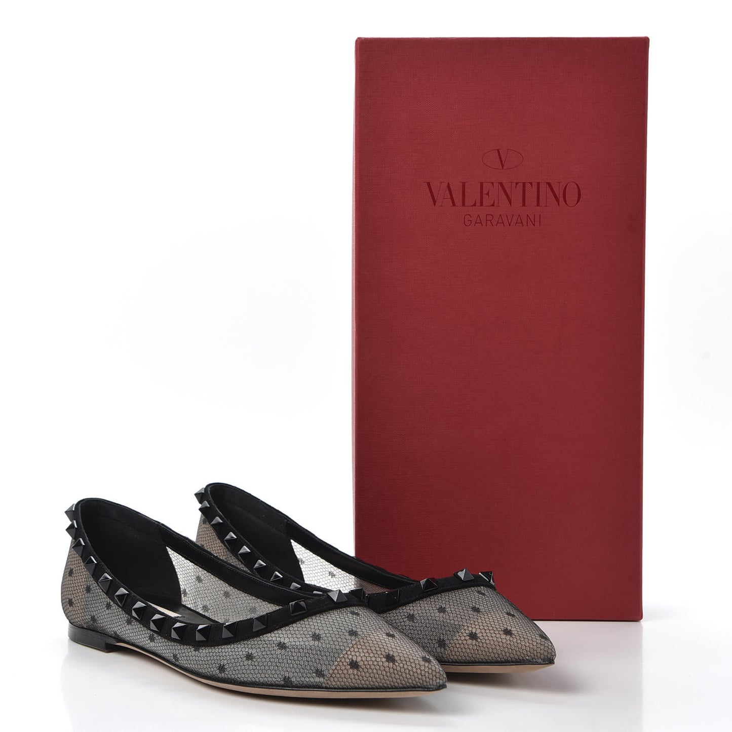 Mesh Point d'Esprit Rockstud Ballerina Flats 39 Black