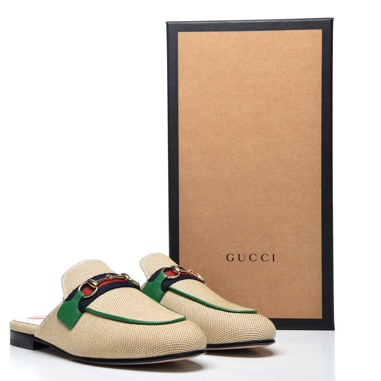 Gucci Canvas Vintage Charlotte Web Womens Princetown Slippers 36 Sand New Shamarock 10 of 10