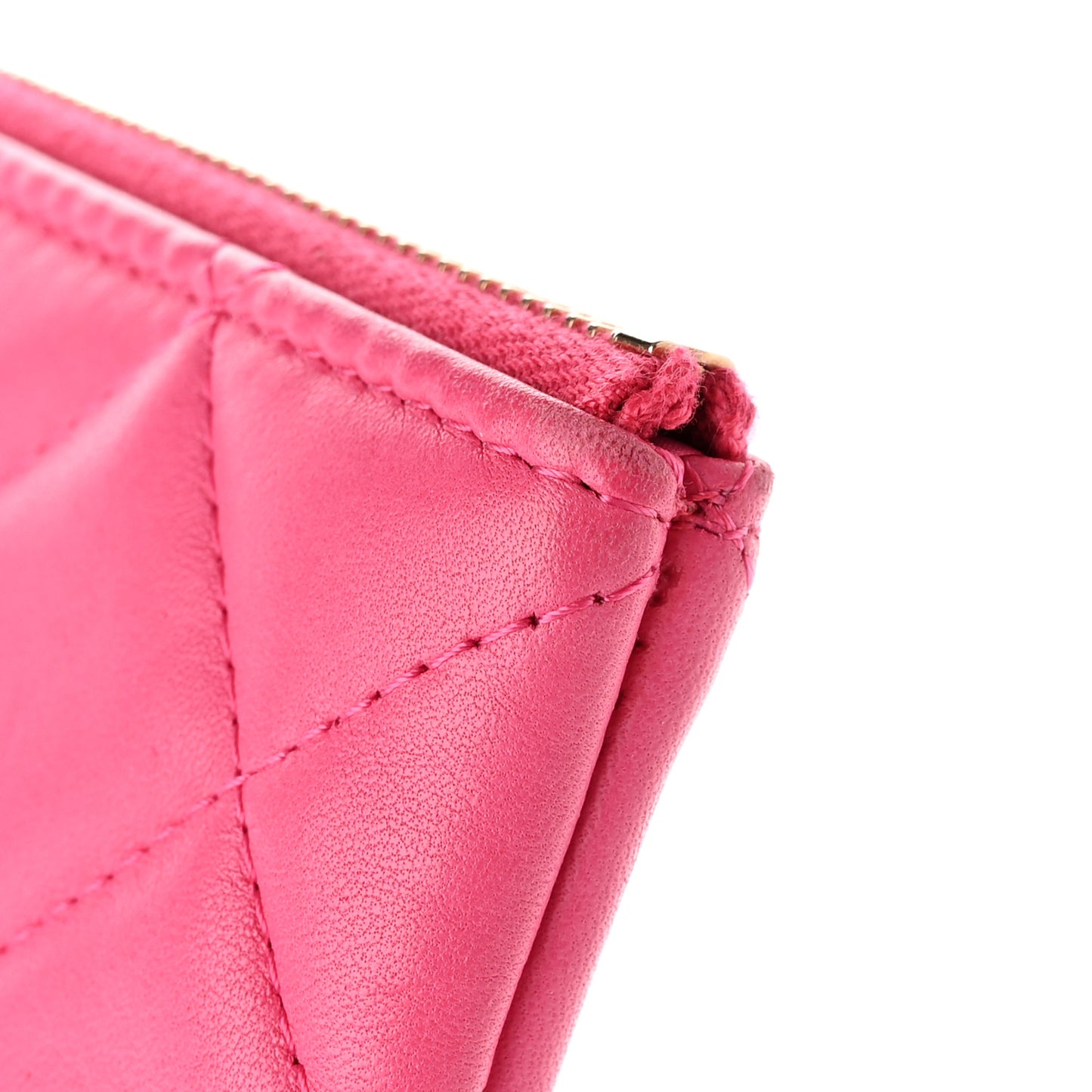 Lambskin Quilted Medium Cosmetic Case Dark Pink