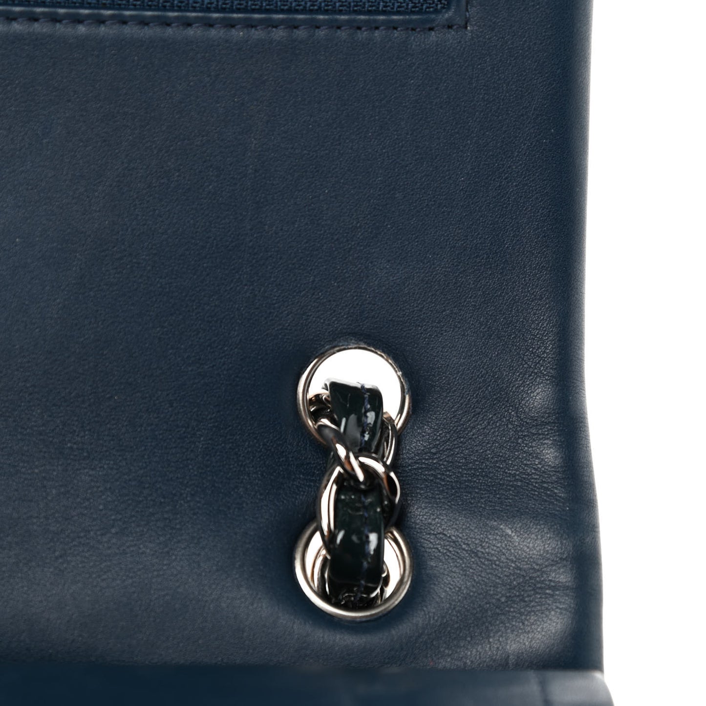 Patent Quilted Maxi Double Flap Navy Blue