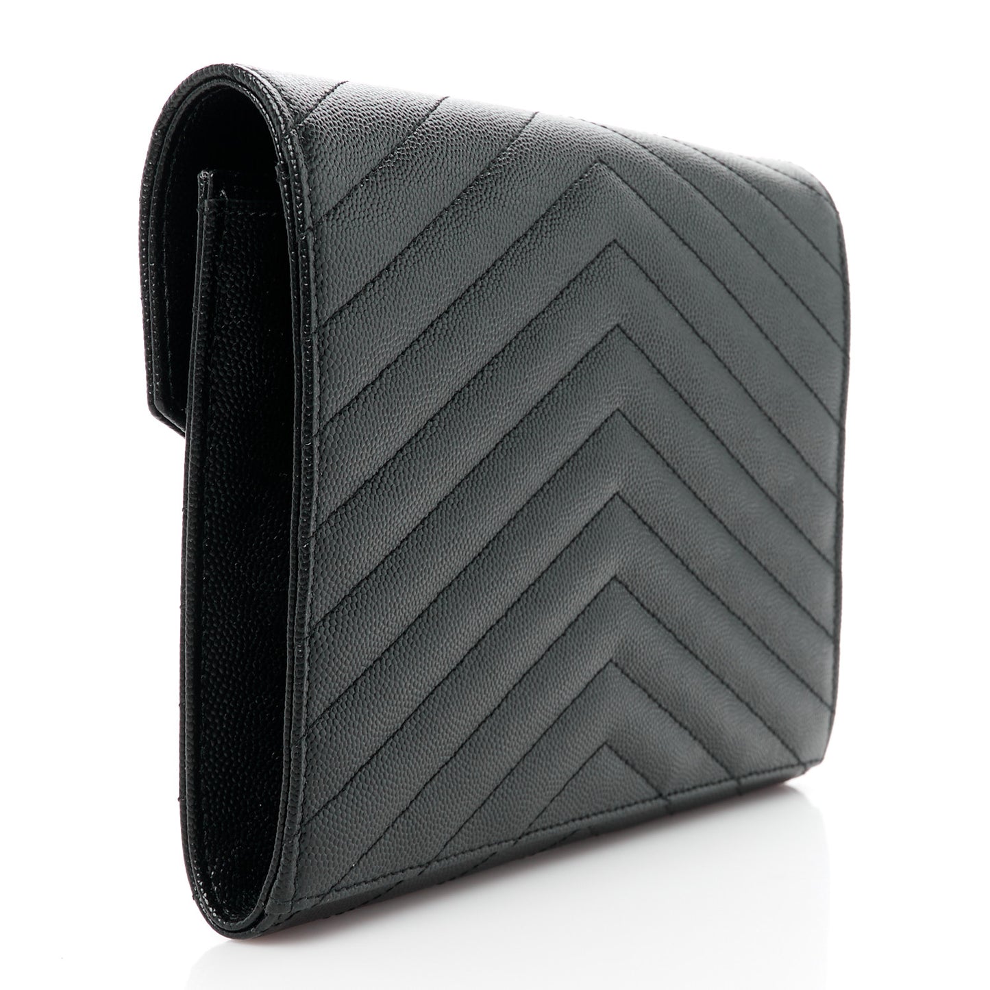 Grain De Poudre Matelasse Chevron Monogram Envelope Clutch Black