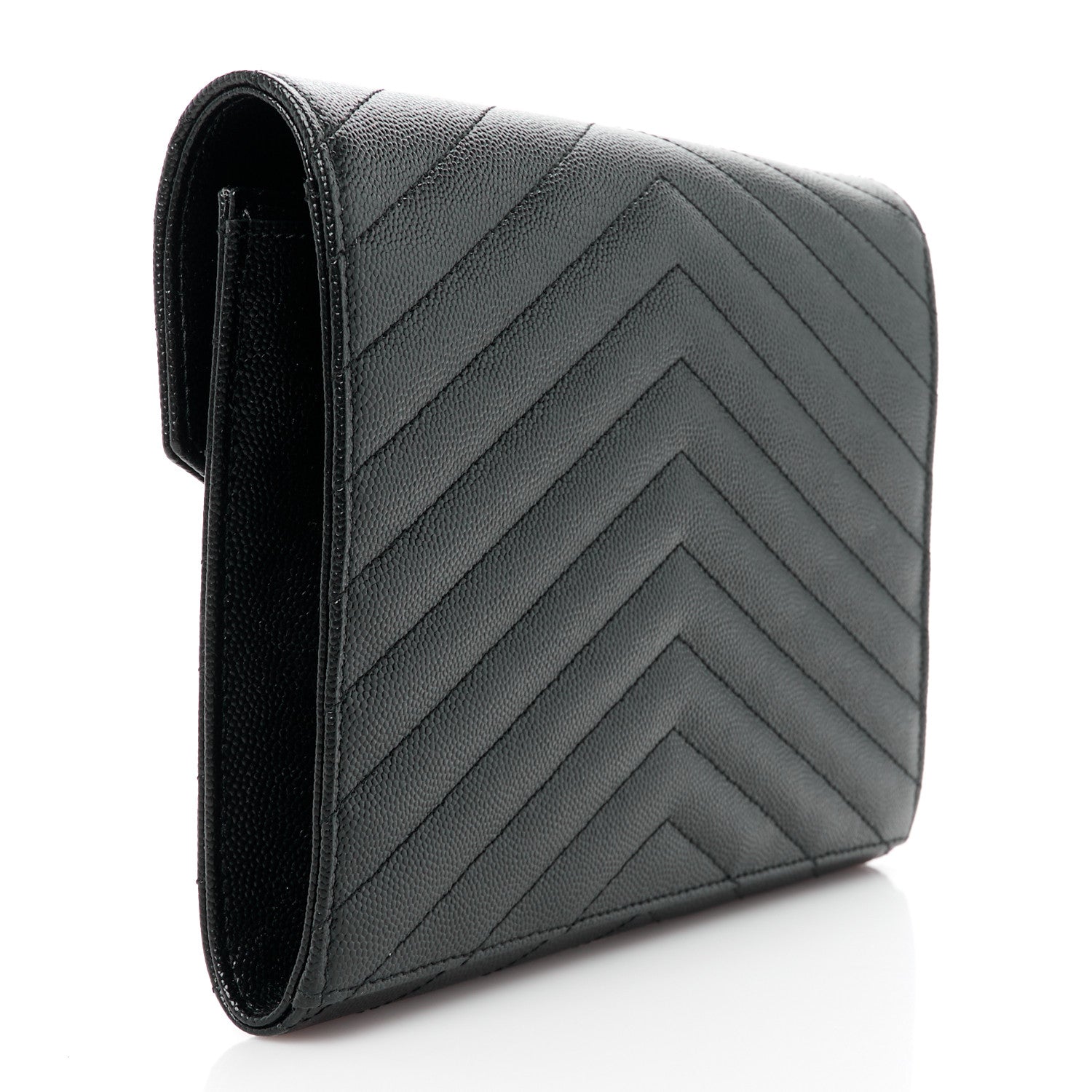 Saint Laurent Grain De Poudre Matelasse Chevron Monogram Envelope Clutch Black 3 of 12