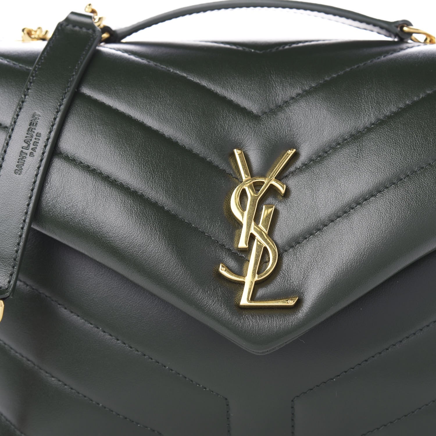 Saint Laurent Calfskin Y Quilted Monogram Small Loulou Chain Satchel Dark Mint 10 of 10