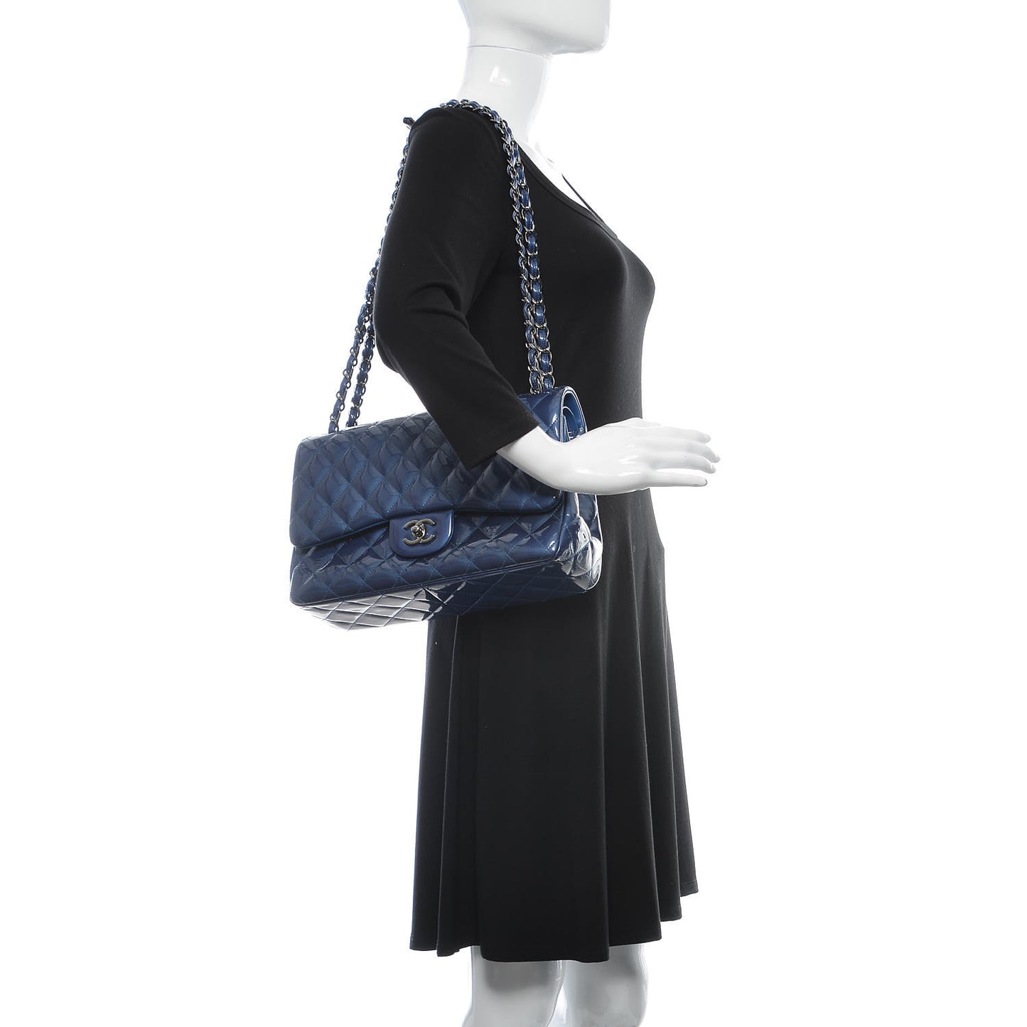 Patent Quilted Jumbo Double Flap Dark Blue