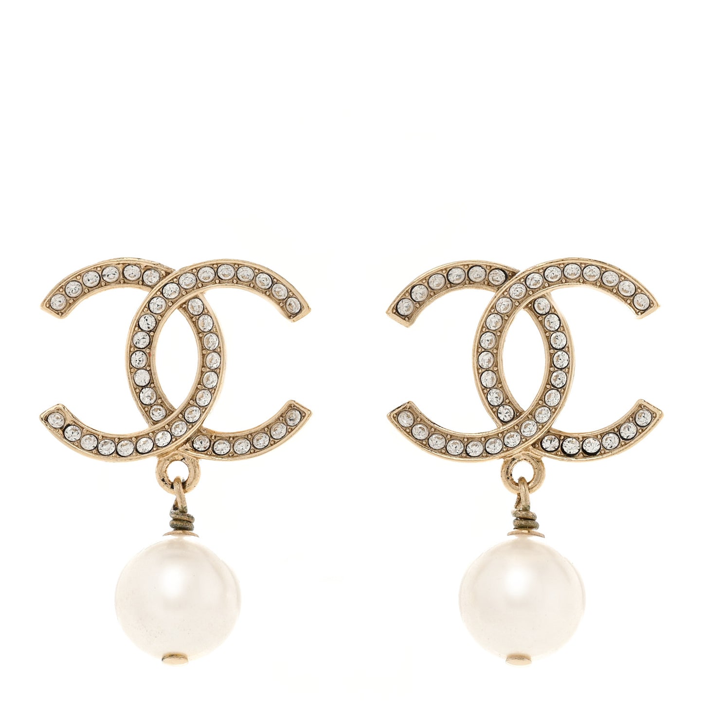 Crystal Pearl CC Drop Earrings Gold